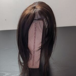 16 In Synthetic Hair Topper Handmade Lace Base Clip In Chocolate Brown Bangs